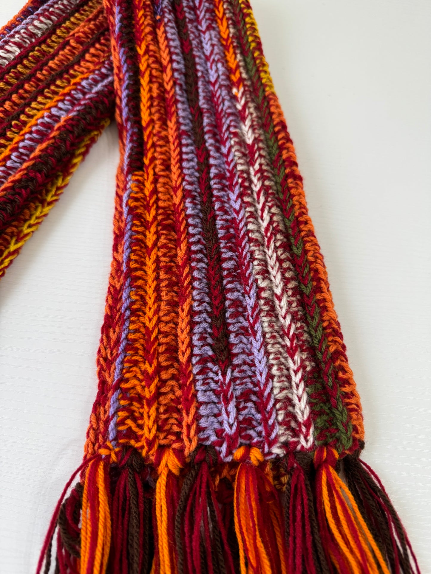 Autumnal Scrap Yarn Royal Ridge Rib Scarf 2.0- 1 of 1, Ready to Ship