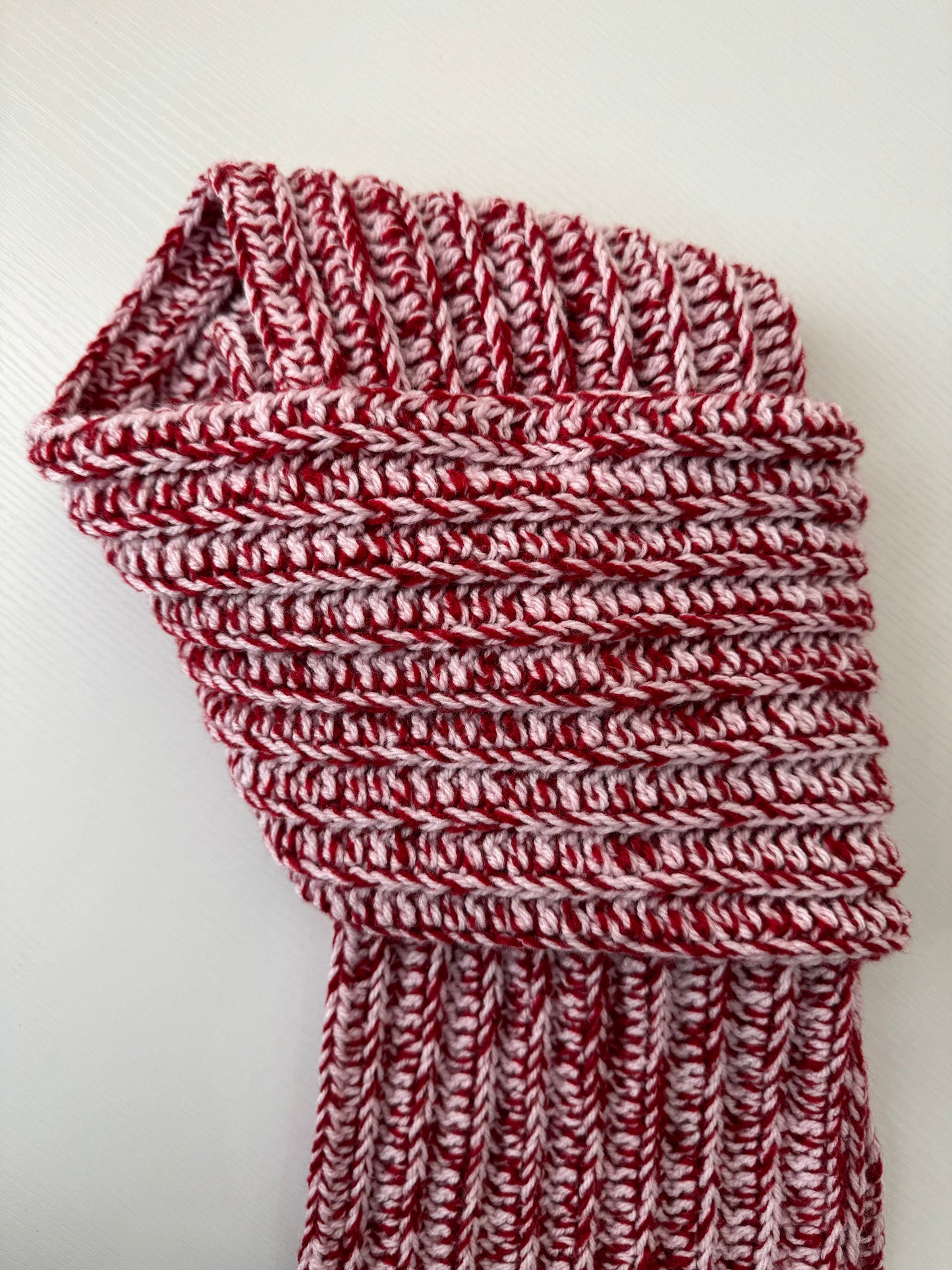 Candy Cane Light Pink x Deep Red Royal Ridge Rib Scarf - 1 of 1, Ready to Ship