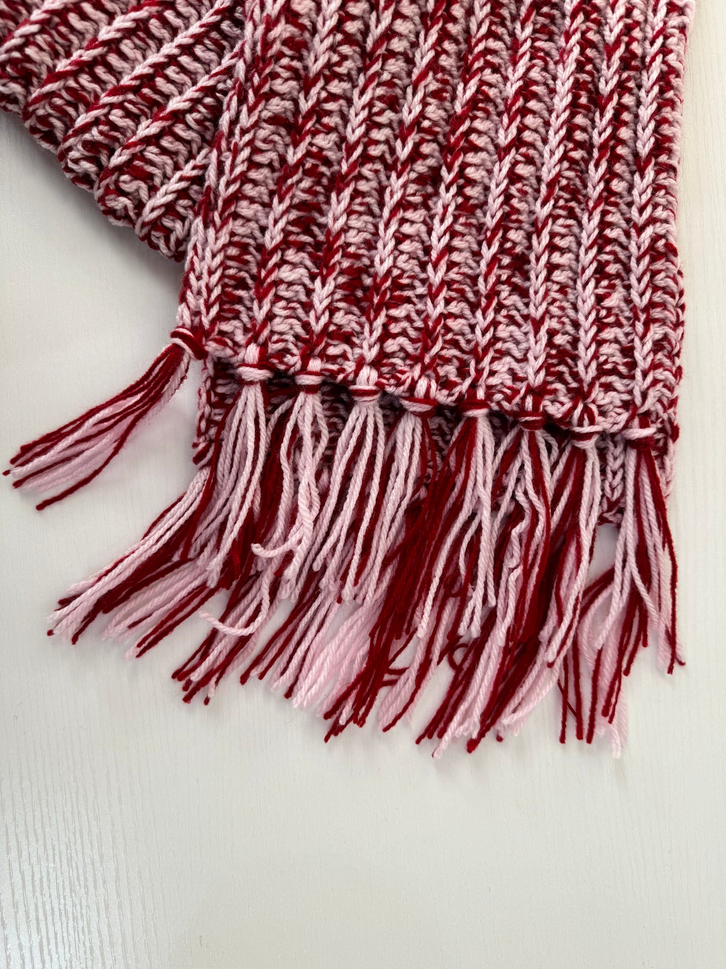 Candy Cane Light Pink x Deep Red Royal Ridge Rib Scarf - 1 of 1, Ready to Ship