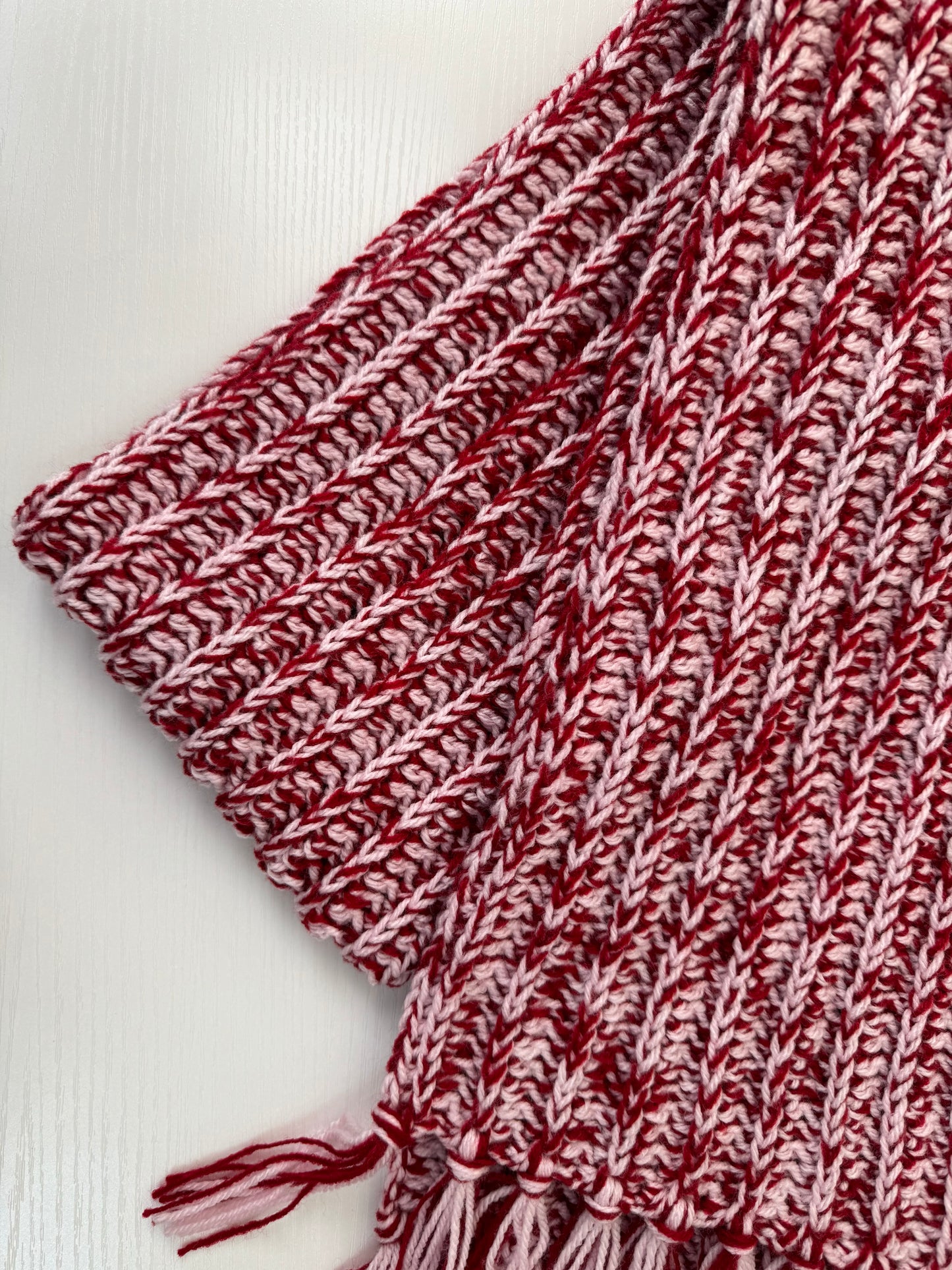 Candy Cane Light Pink x Deep Red Royal Ridge Rib Scarf - 1 of 1, Ready to Ship