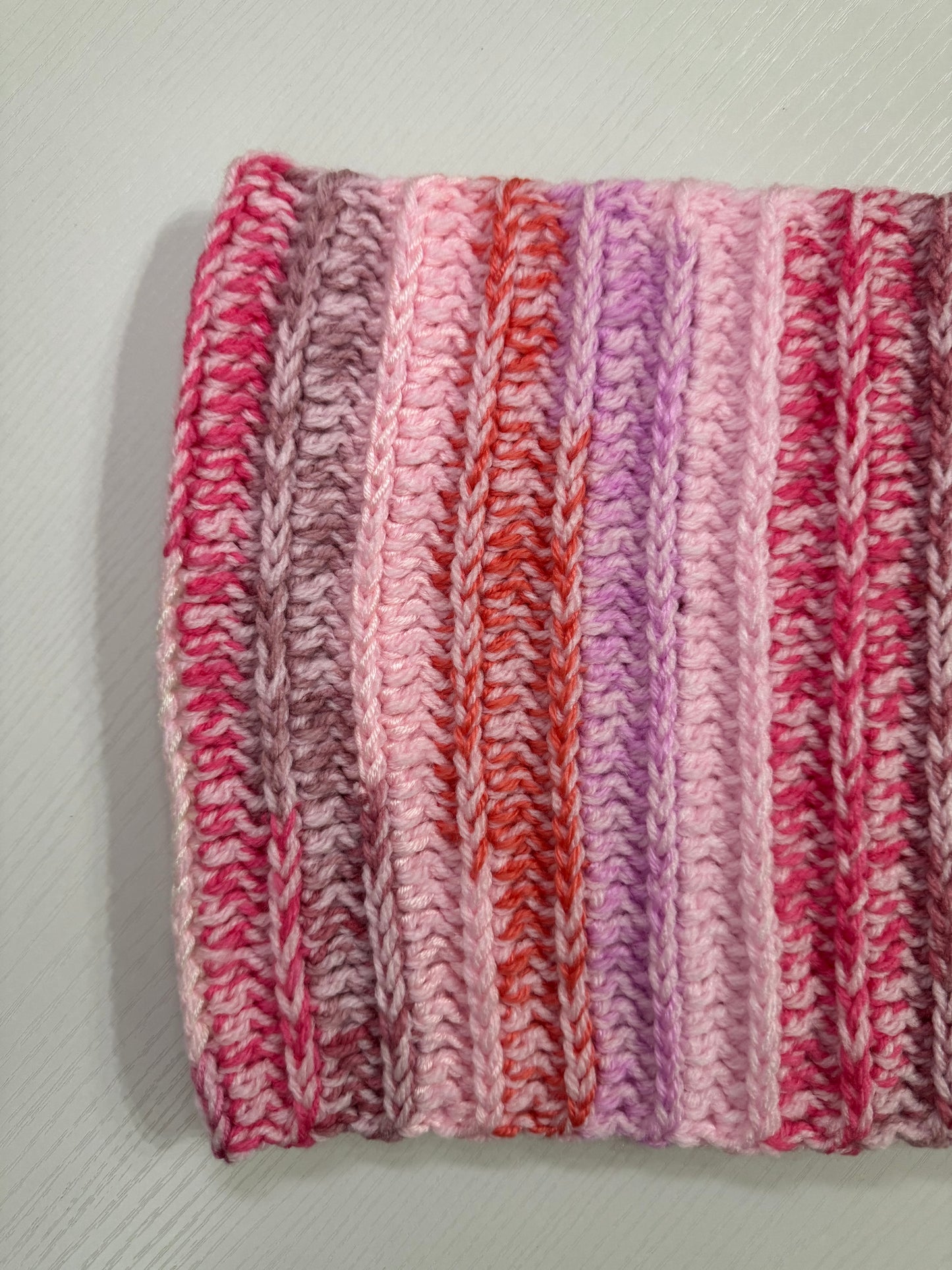 Pink Scrap Yarn Royal Ridge Rib Snood - 1 of 1, Ready to Ship