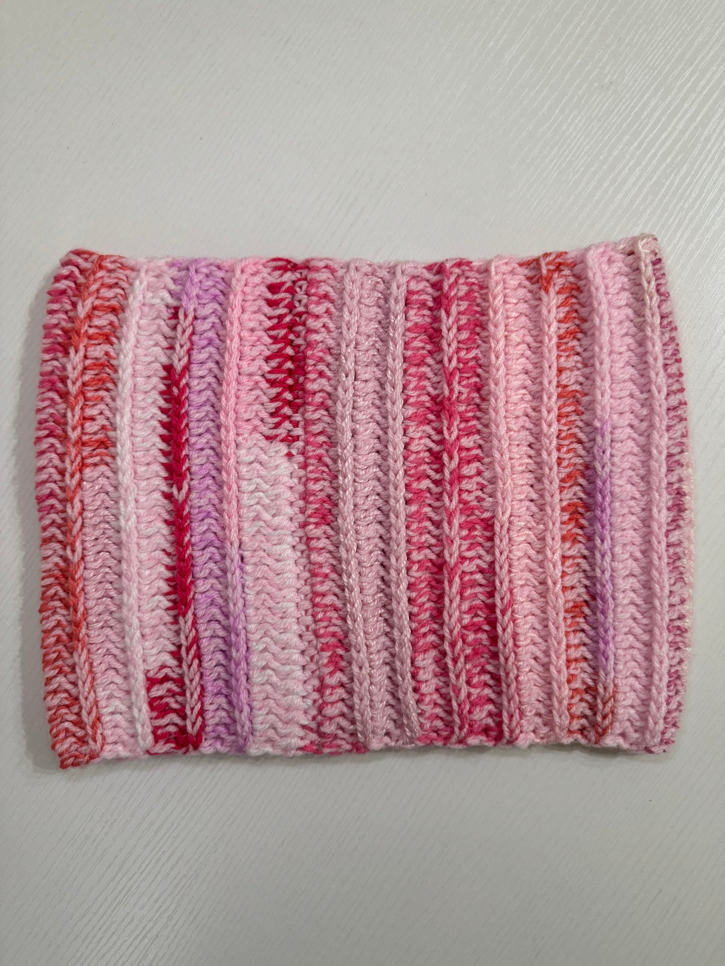 Pink Scrap Yarn Royal Ridge Rib Snood - 1 of 1, Ready to Ship