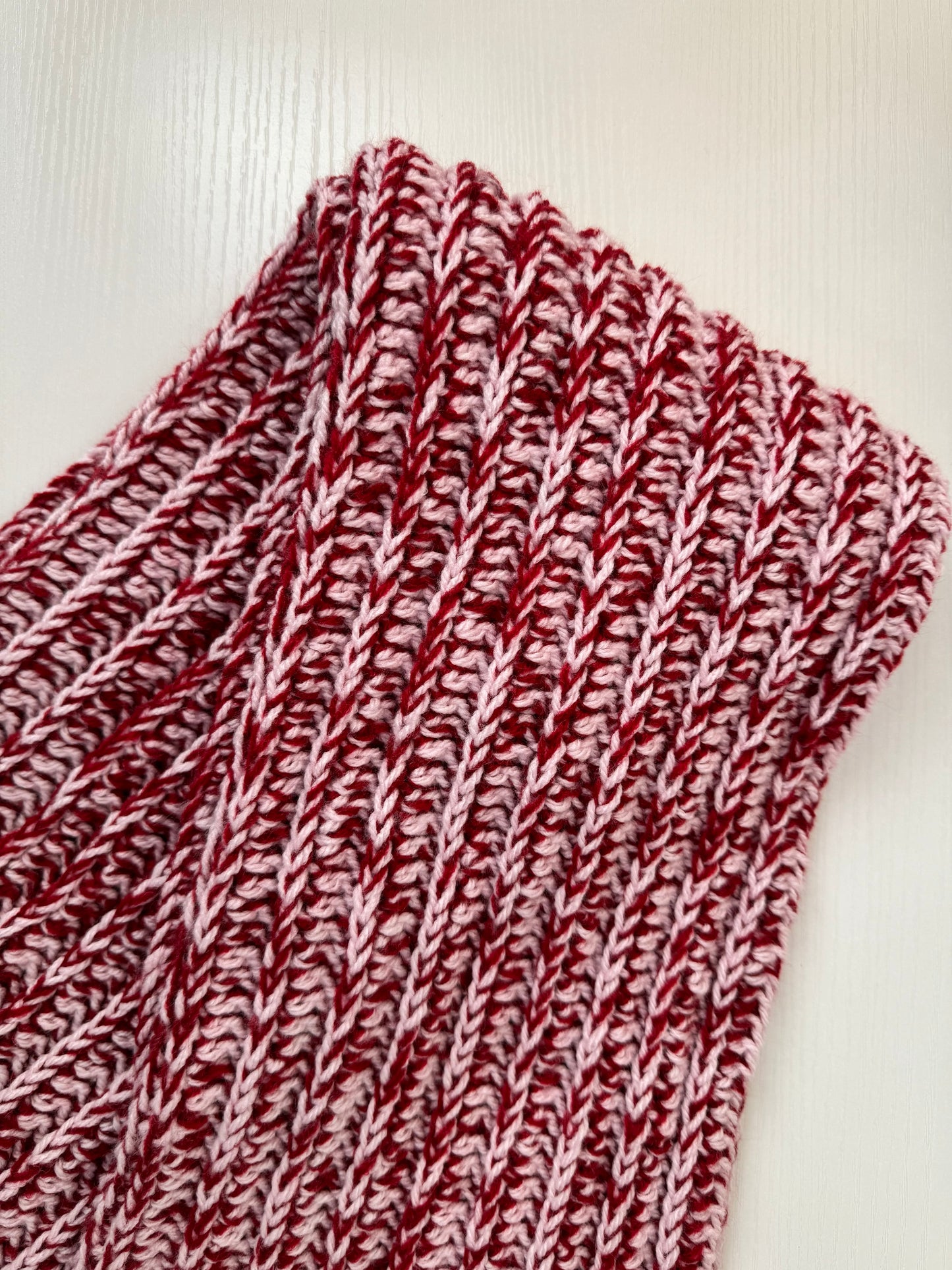 Candy Cane Light Pink x Deep Red Royal Ridge Rib Scarf - 1 of 1, Ready to Ship