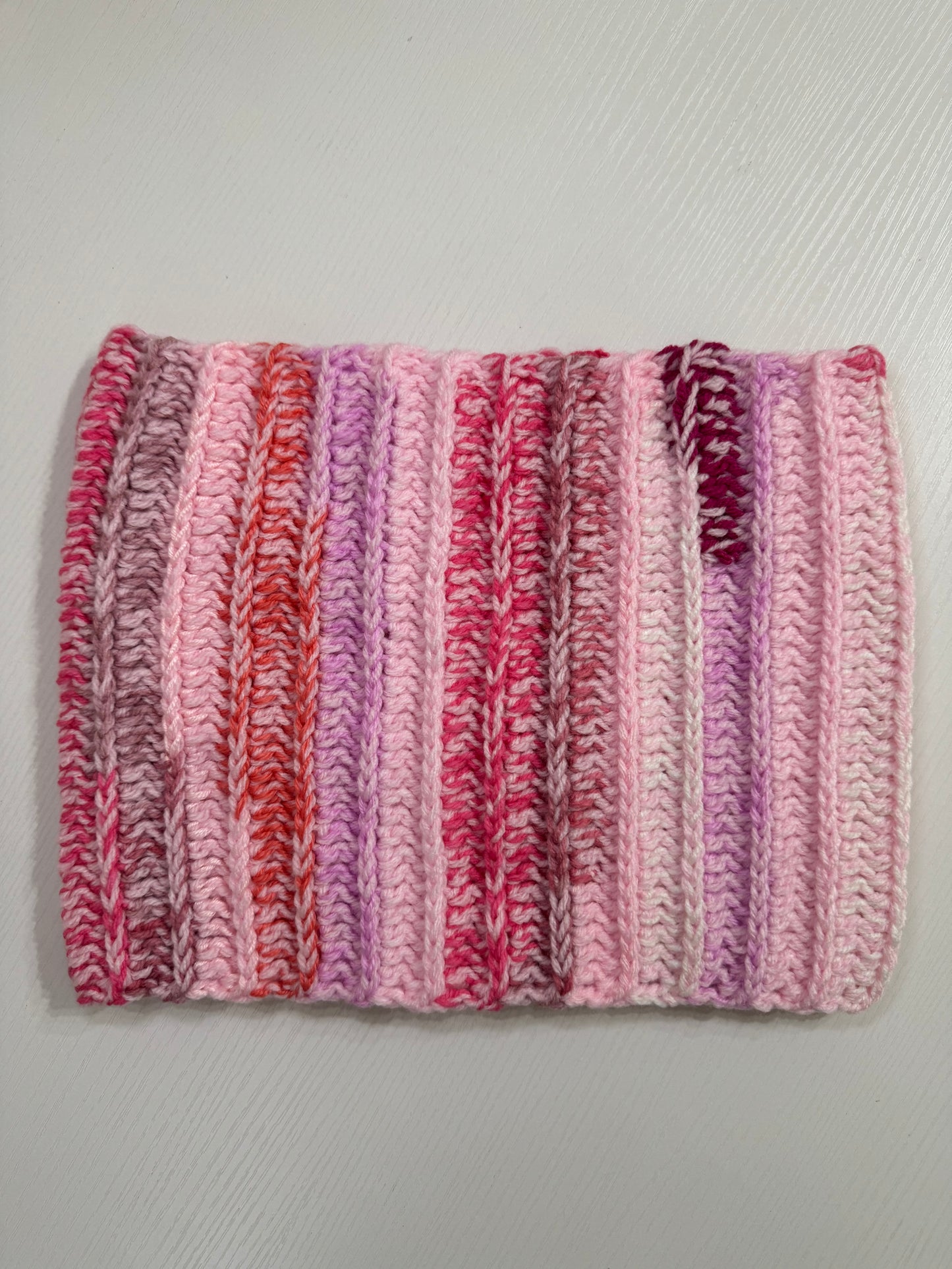 Pink Scrap Yarn Royal Ridge Rib Snood - 1 of 1, Ready to Ship