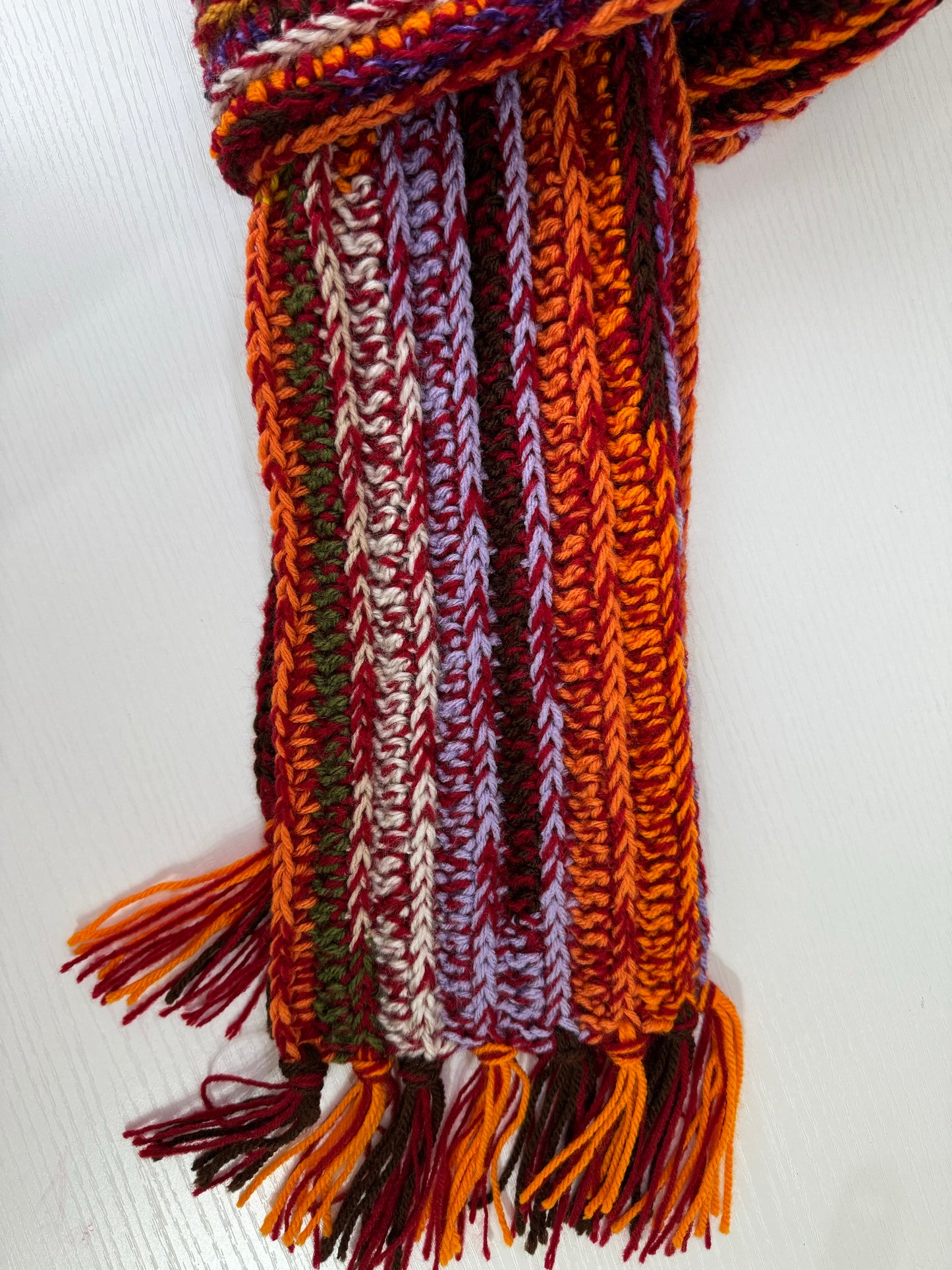 Autumnal Scrap Yarn Royal Ridge Rib Scarf 2.0- 1 of 1, Ready to Ship