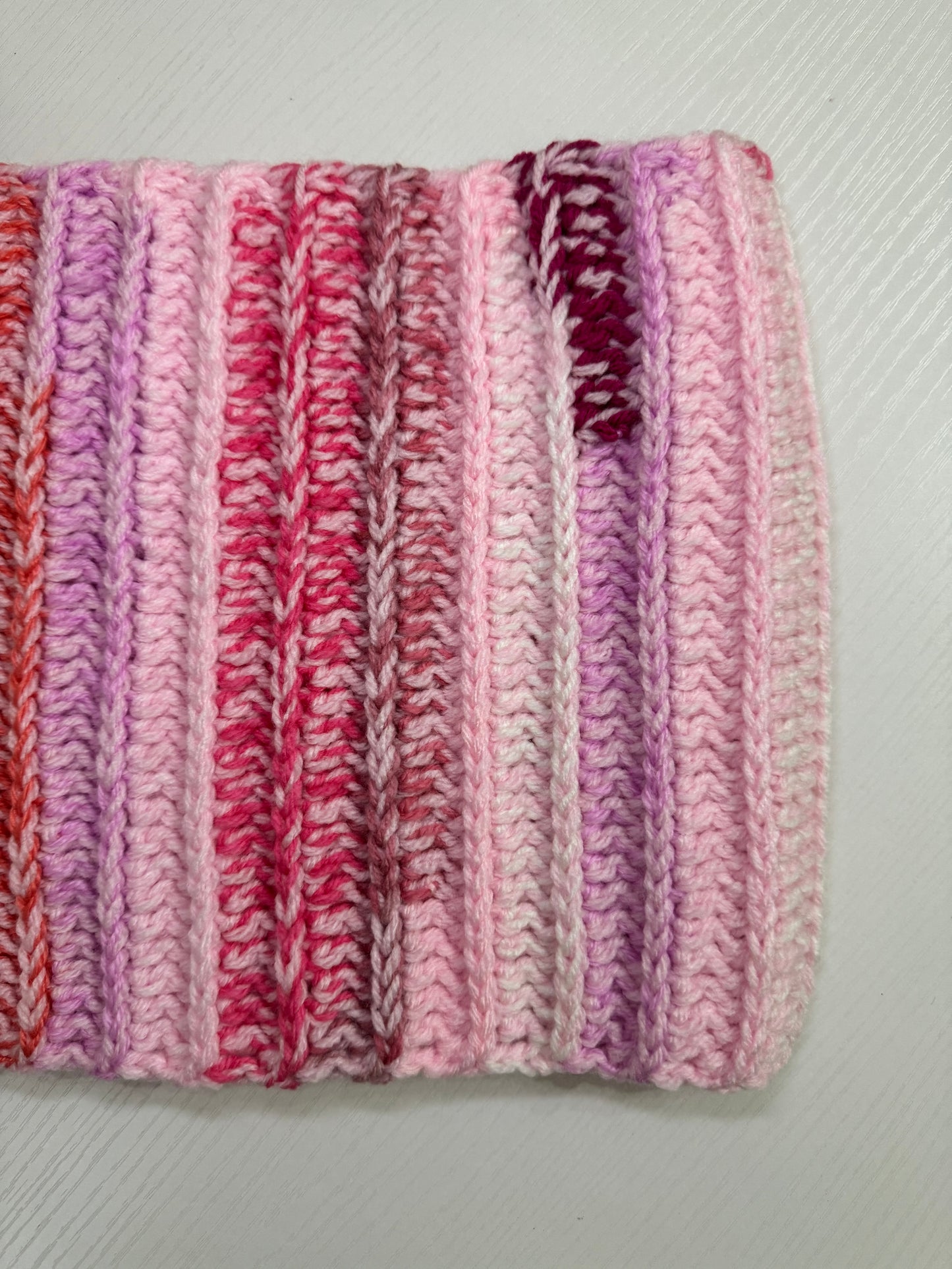 Pink Scrap Yarn Royal Ridge Rib Snood - 1 of 1, Ready to Ship