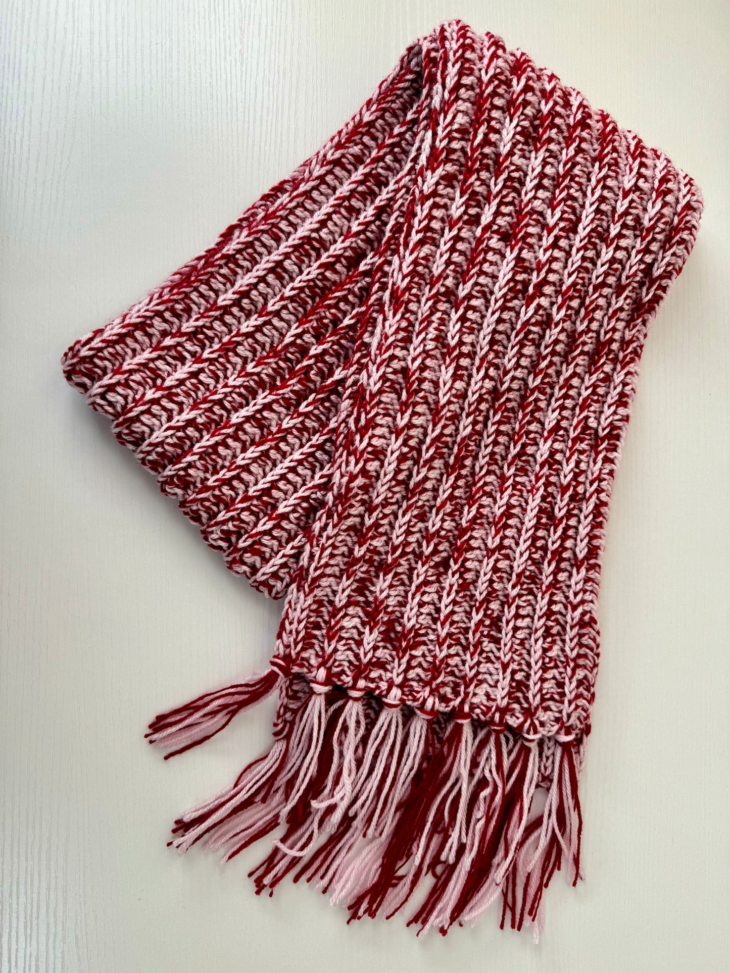 Candy Cane Light Pink x Deep Red Royal Ridge Rib Scarf - 1 of 1, Ready to Ship