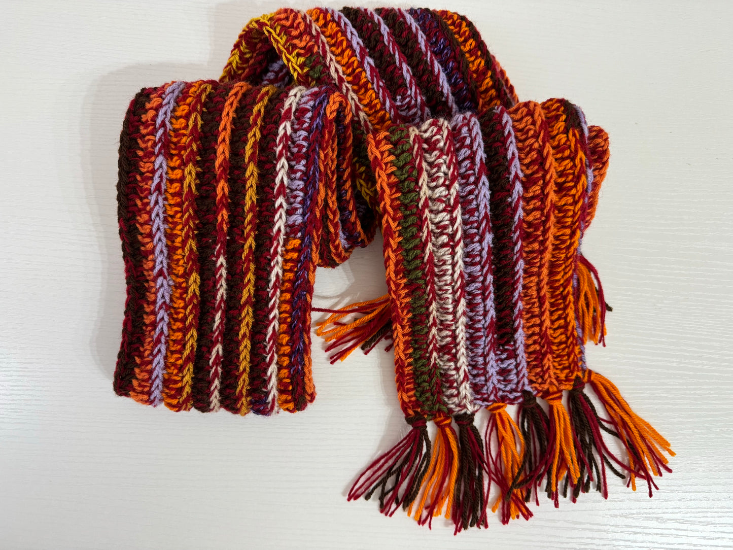 Autumnal Scrap Yarn Royal Ridge Rib Scarf 2.0- 1 of 1, Ready to Ship