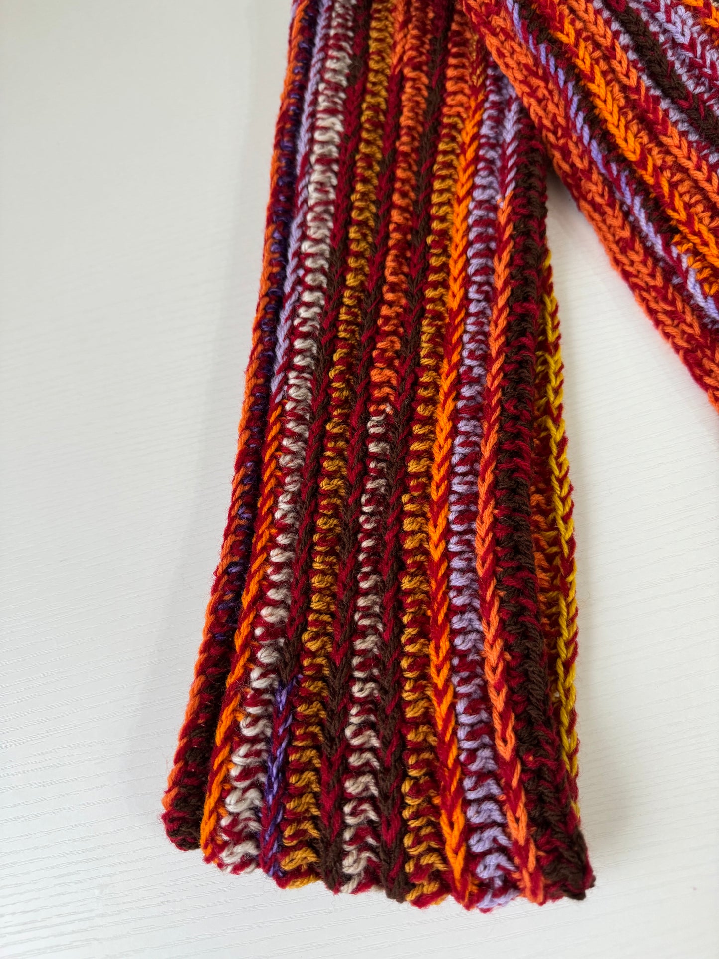 Autumnal Scrap Yarn Royal Ridge Rib Scarf 2.0- 1 of 1, Ready to Ship