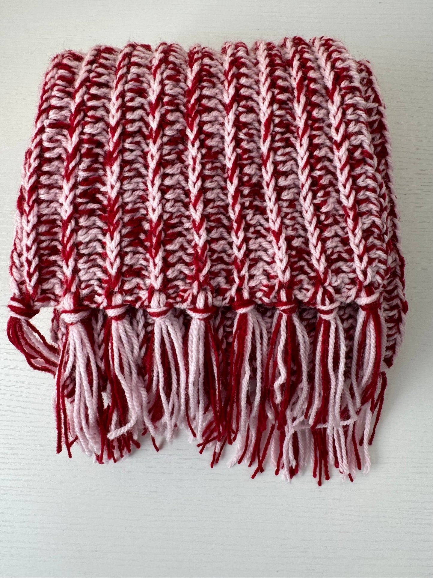 Candy Cane Light Pink x Deep Red Royal Ridge Rib Scarf - 1 of 1, Ready to Ship