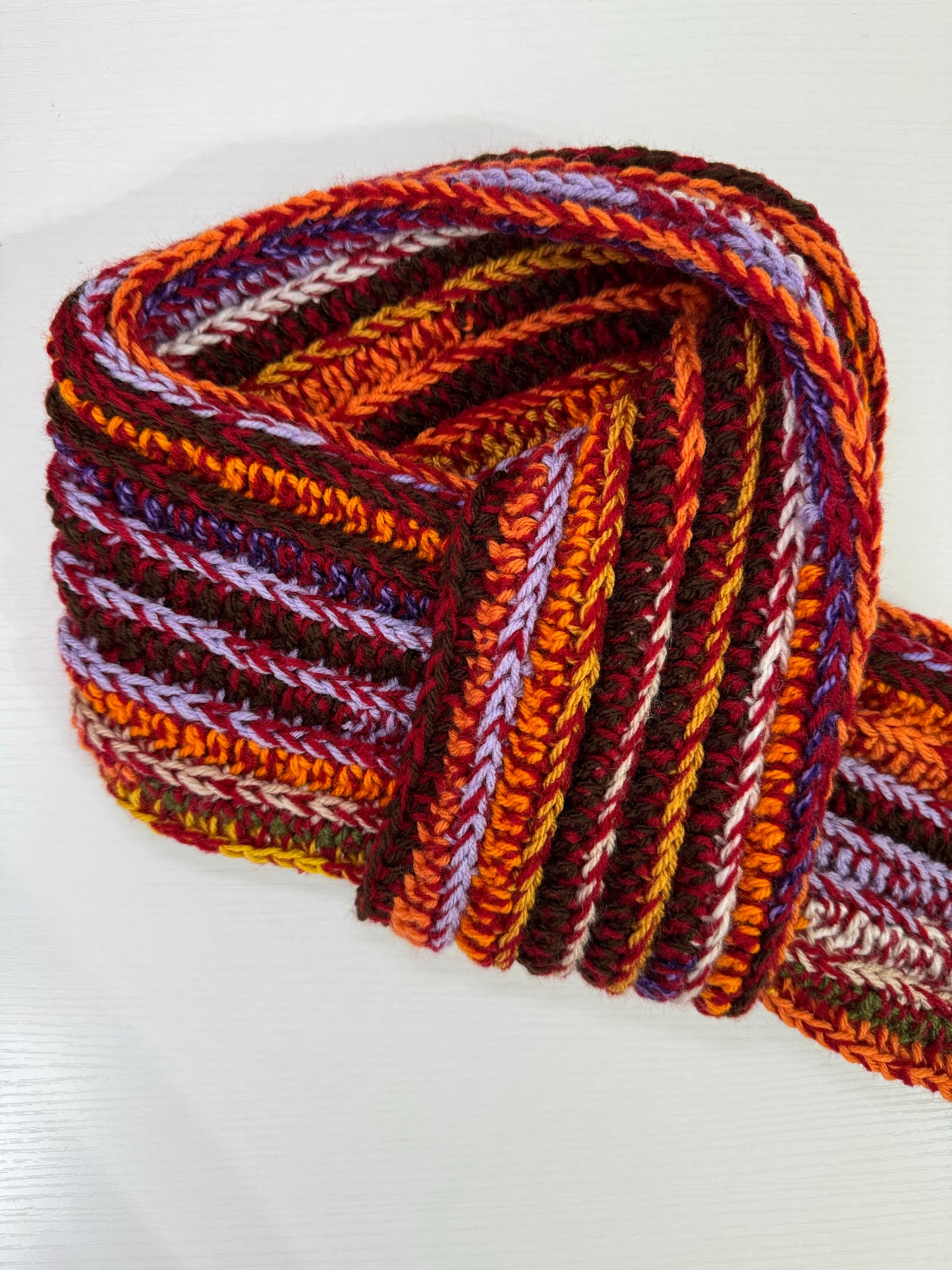 Autumnal Scrap Yarn Royal Ridge Rib Scarf 2.0- 1 of 1, Ready to Ship