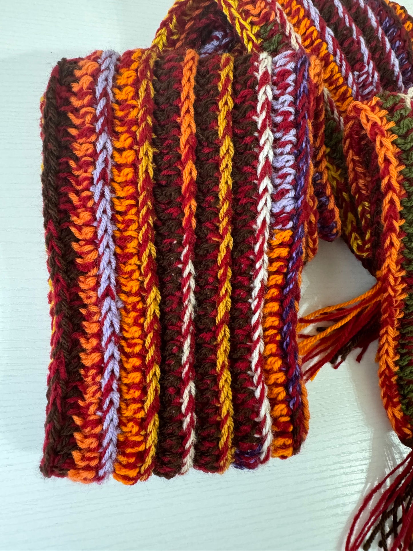 Autumnal Scrap Yarn Royal Ridge Rib Scarf 2.0- 1 of 1, Ready to Ship