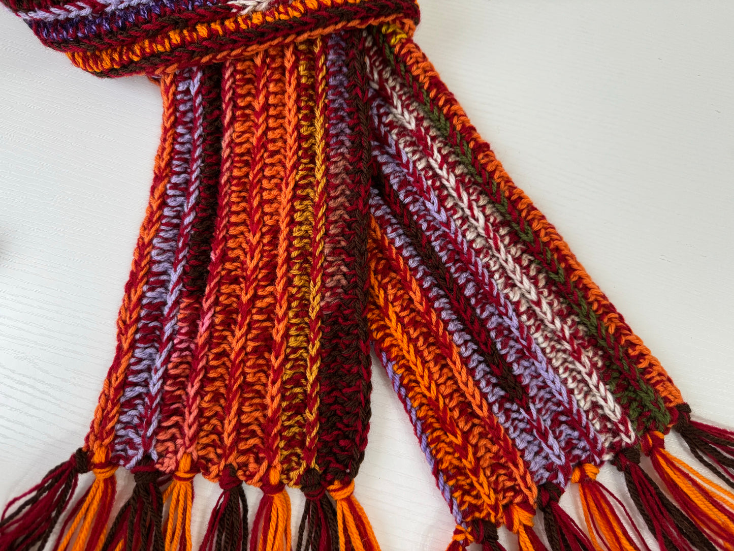 Autumnal Scrap Yarn Royal Ridge Rib Scarf 2.0- 1 of 1, Ready to Ship