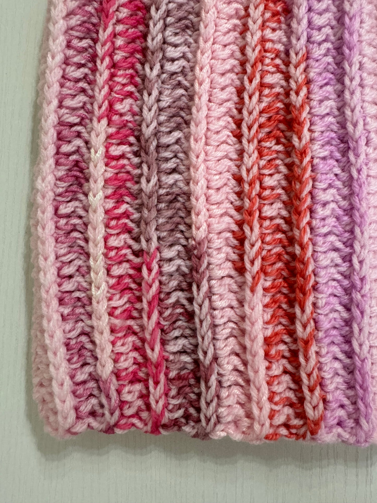 Pink Scrap Yarn Royal Ridge Rib Snood - 1 of 1, Ready to Ship