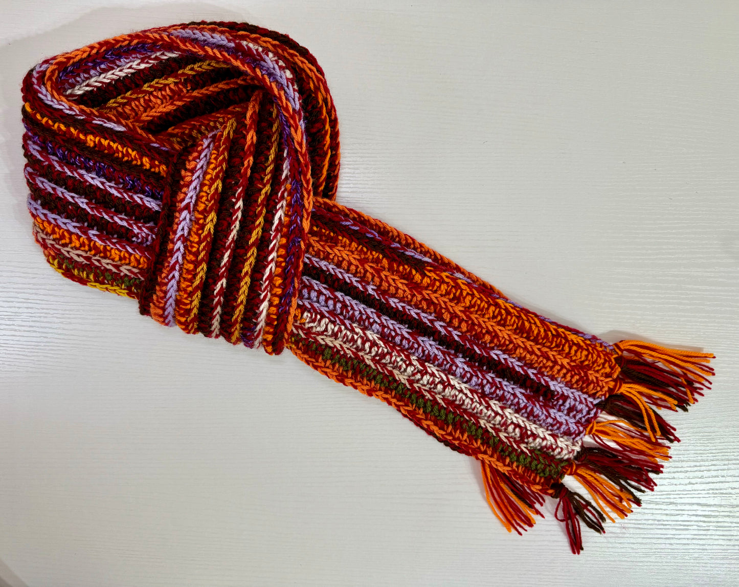 Autumnal Scrap Yarn Royal Ridge Rib Scarf 2.0- 1 of 1, Ready to Ship