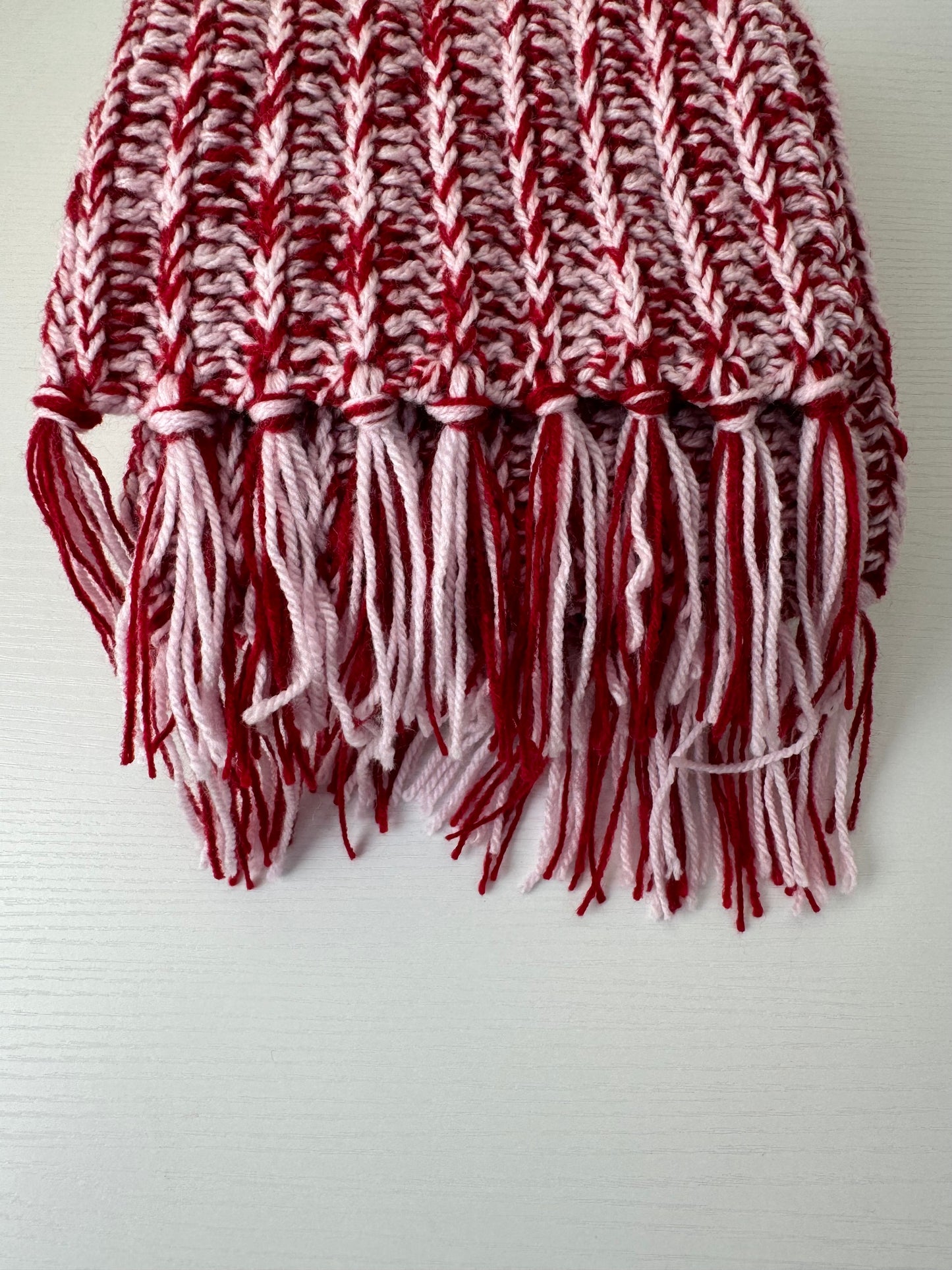 Candy Cane Light Pink x Deep Red Royal Ridge Rib Scarf - 1 of 1, Ready to Ship