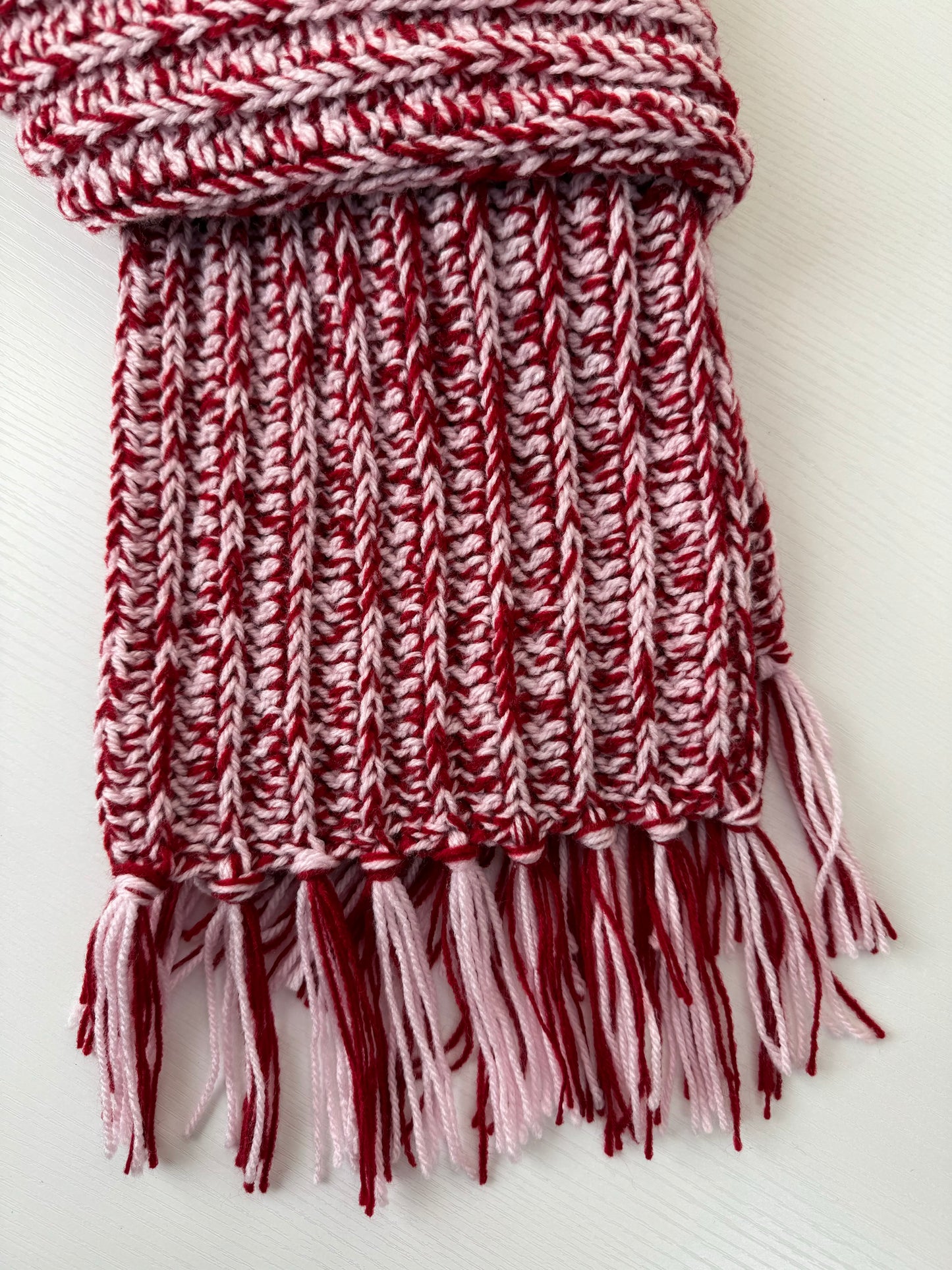 Candy Cane Light Pink x Deep Red Royal Ridge Rib Scarf - 1 of 1, Ready to Ship