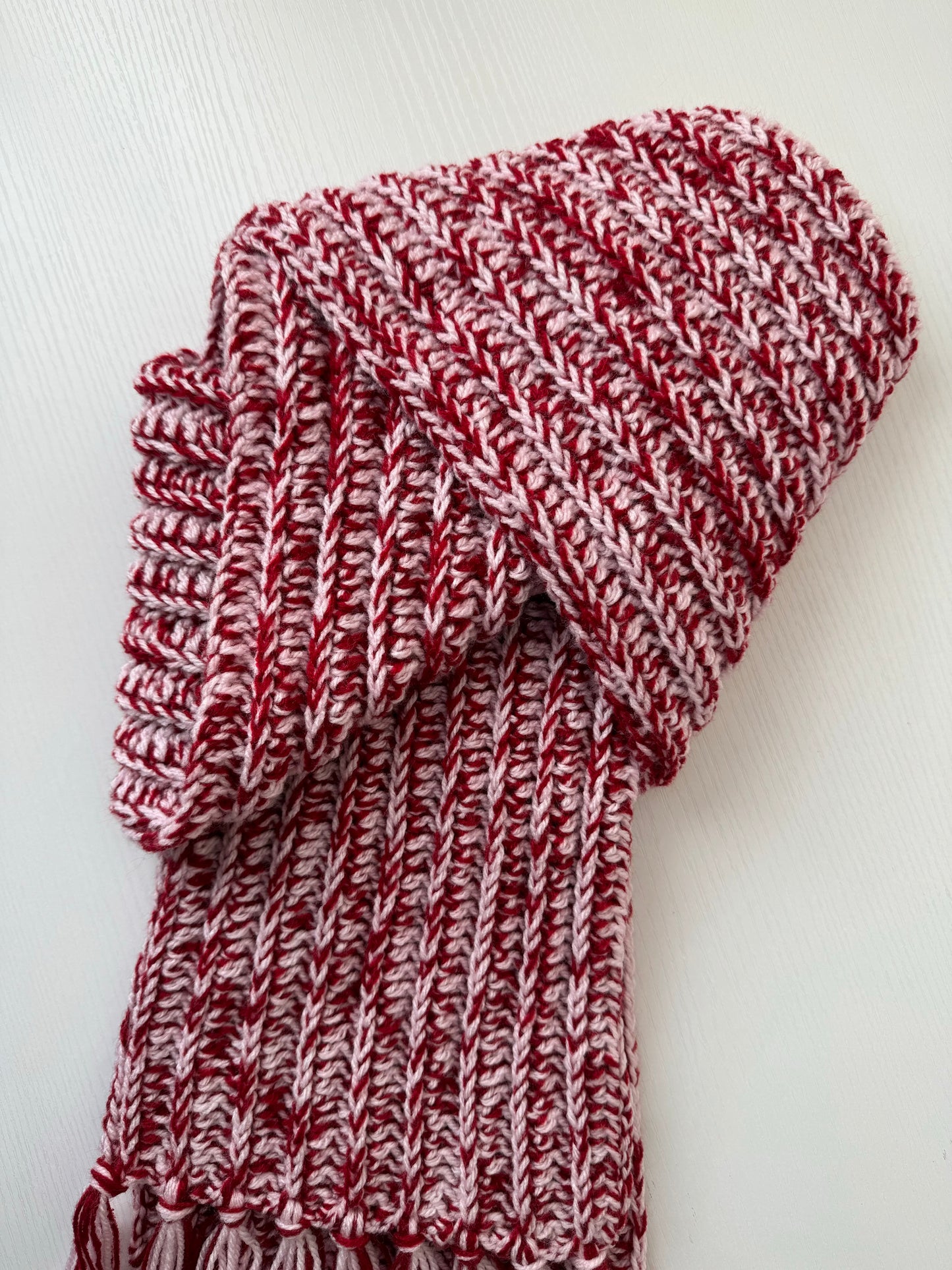 Candy Cane Light Pink x Deep Red Royal Ridge Rib Scarf - 1 of 1, Ready to Ship