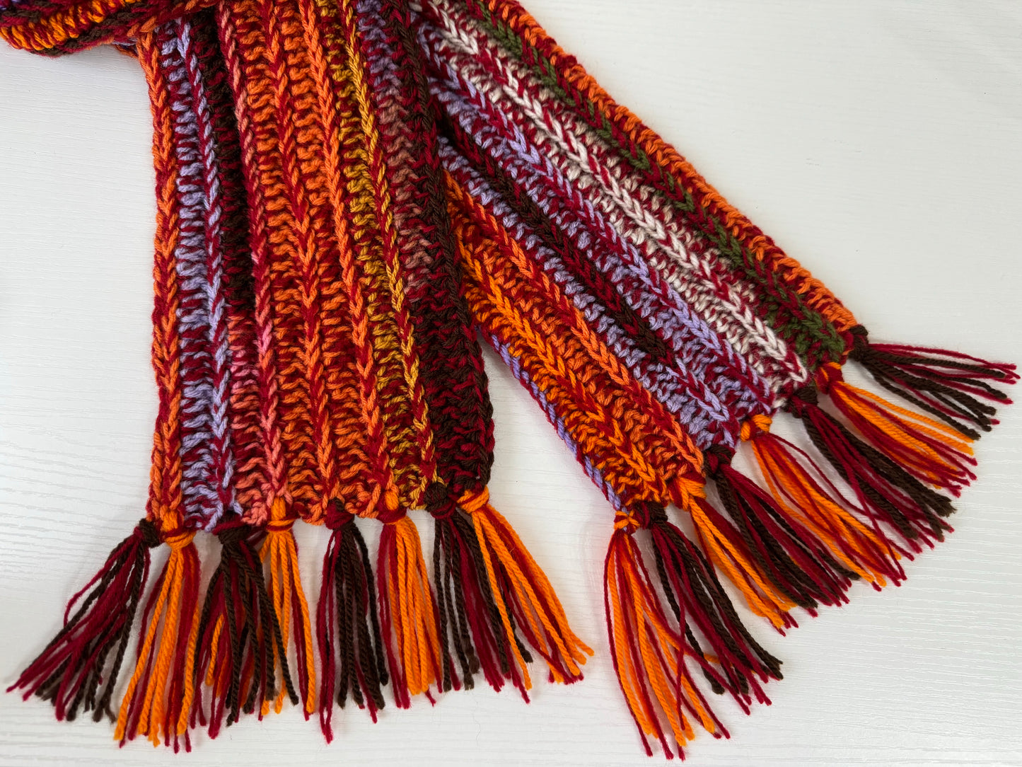 Autumnal Scrap Yarn Royal Ridge Rib Scarf 2.0- 1 of 1, Ready to Ship