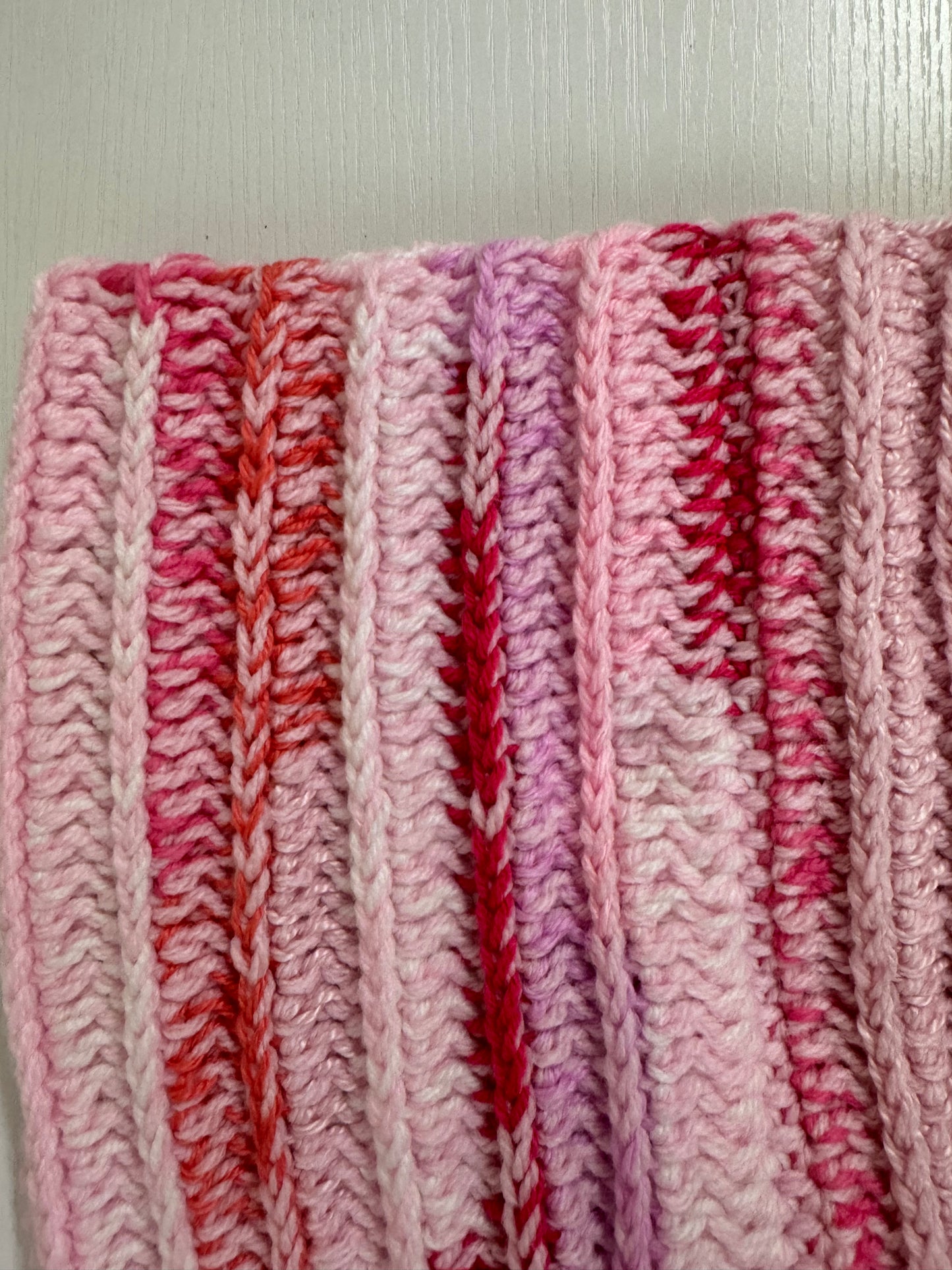 Pink Scrap Yarn Royal Ridge Rib Snood - 1 of 1, Ready to Ship