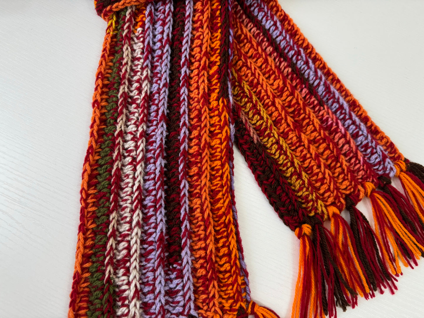 Autumnal Scrap Yarn Royal Ridge Rib Scarf 2.0- 1 of 1, Ready to Ship