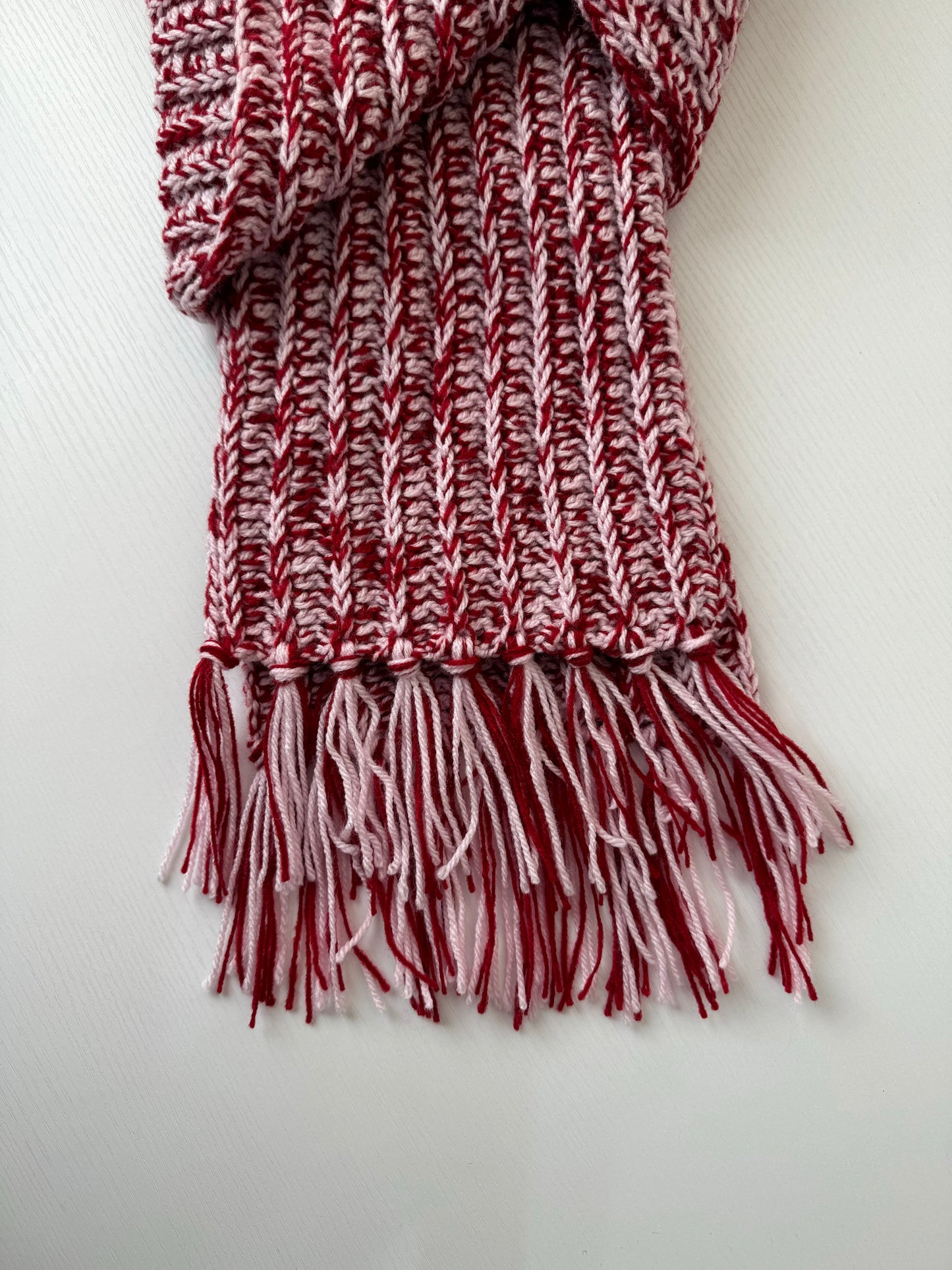 Candy Cane Light Pink x Deep Red Royal Ridge Rib Scarf - 1 of 1, Ready to Ship