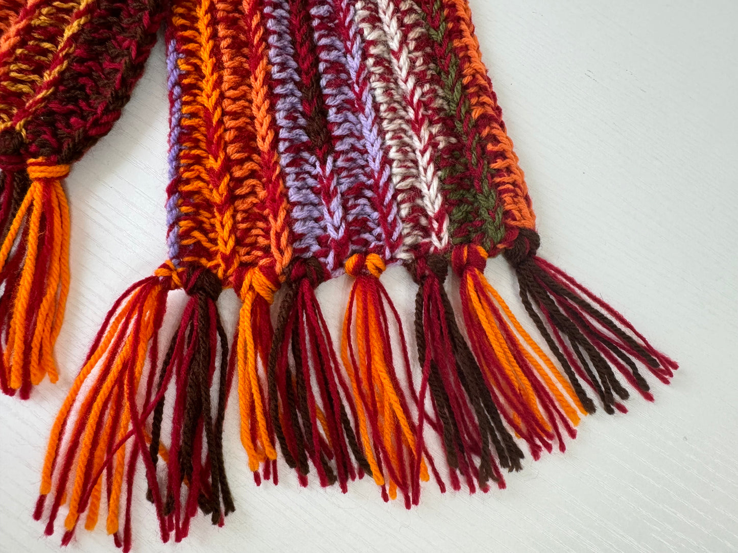 Autumnal Scrap Yarn Royal Ridge Rib Scarf 2.0- 1 of 1, Ready to Ship