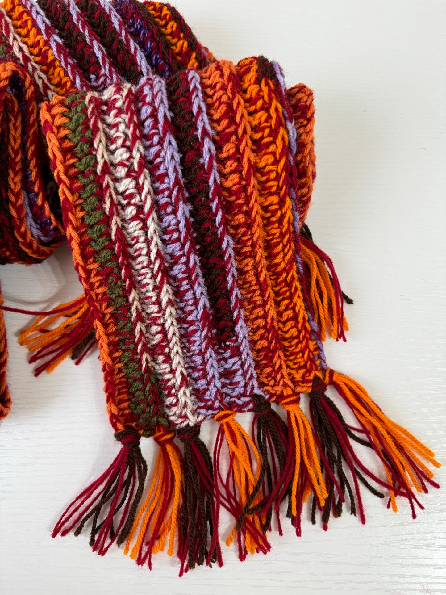 Autumnal Scrap Yarn Royal Ridge Rib Scarf 2.0- 1 of 1, Ready to Ship