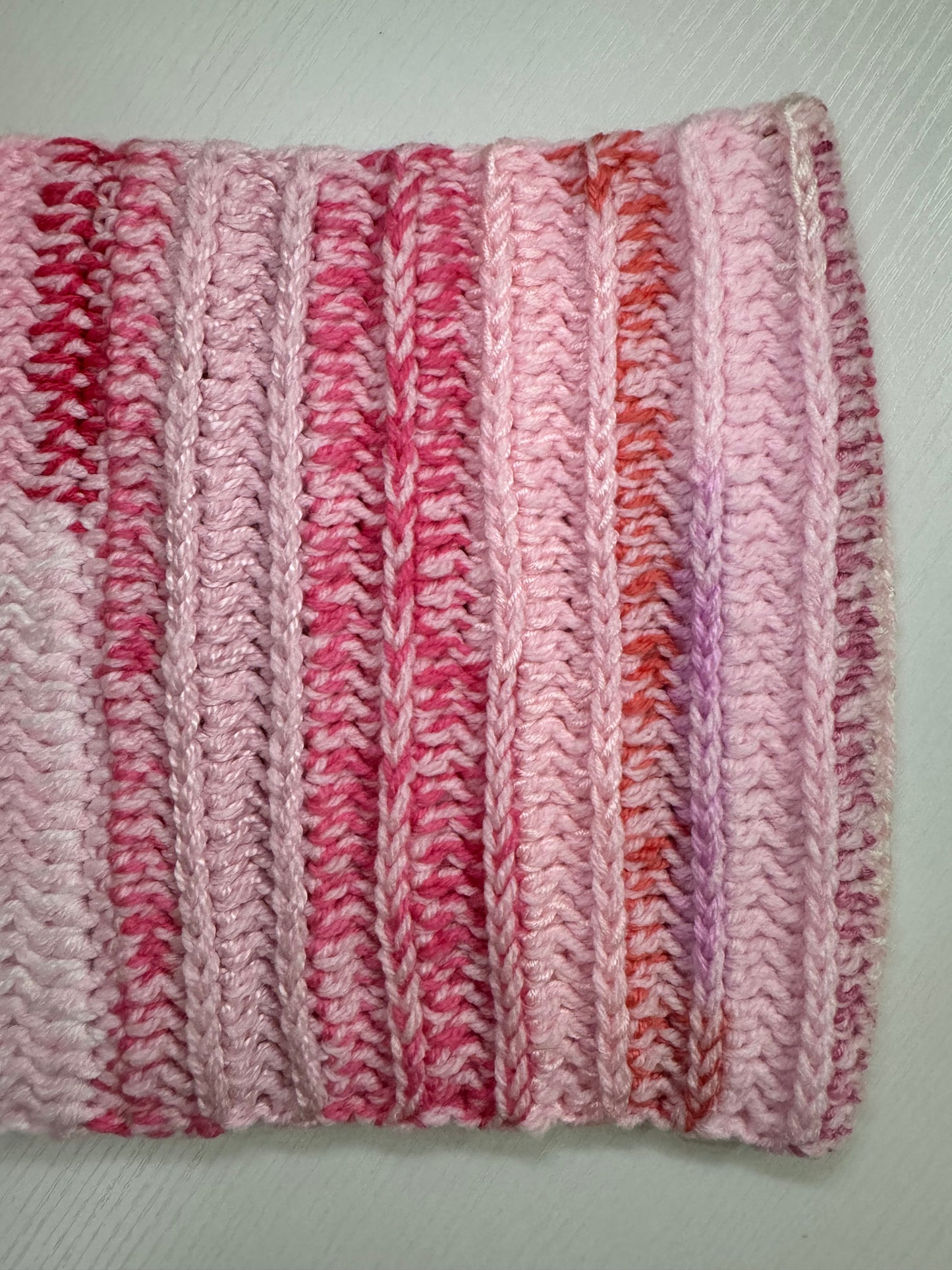 Pink Scrap Yarn Royal Ridge Rib Snood - 1 of 1, Ready to Ship