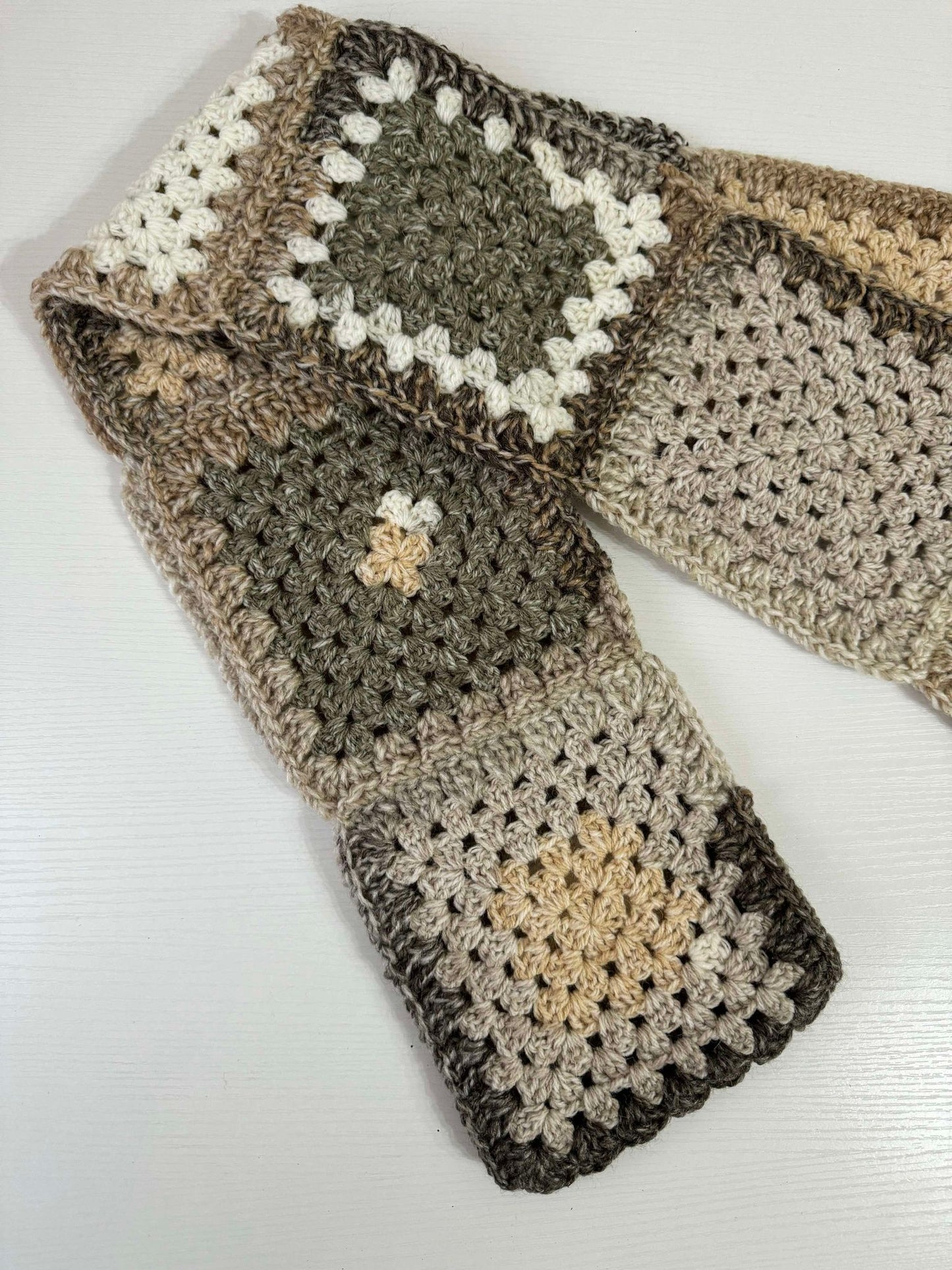 Mossy Meadow Oversized Granny Square Scarf- 1 of 1, Ready To Ship