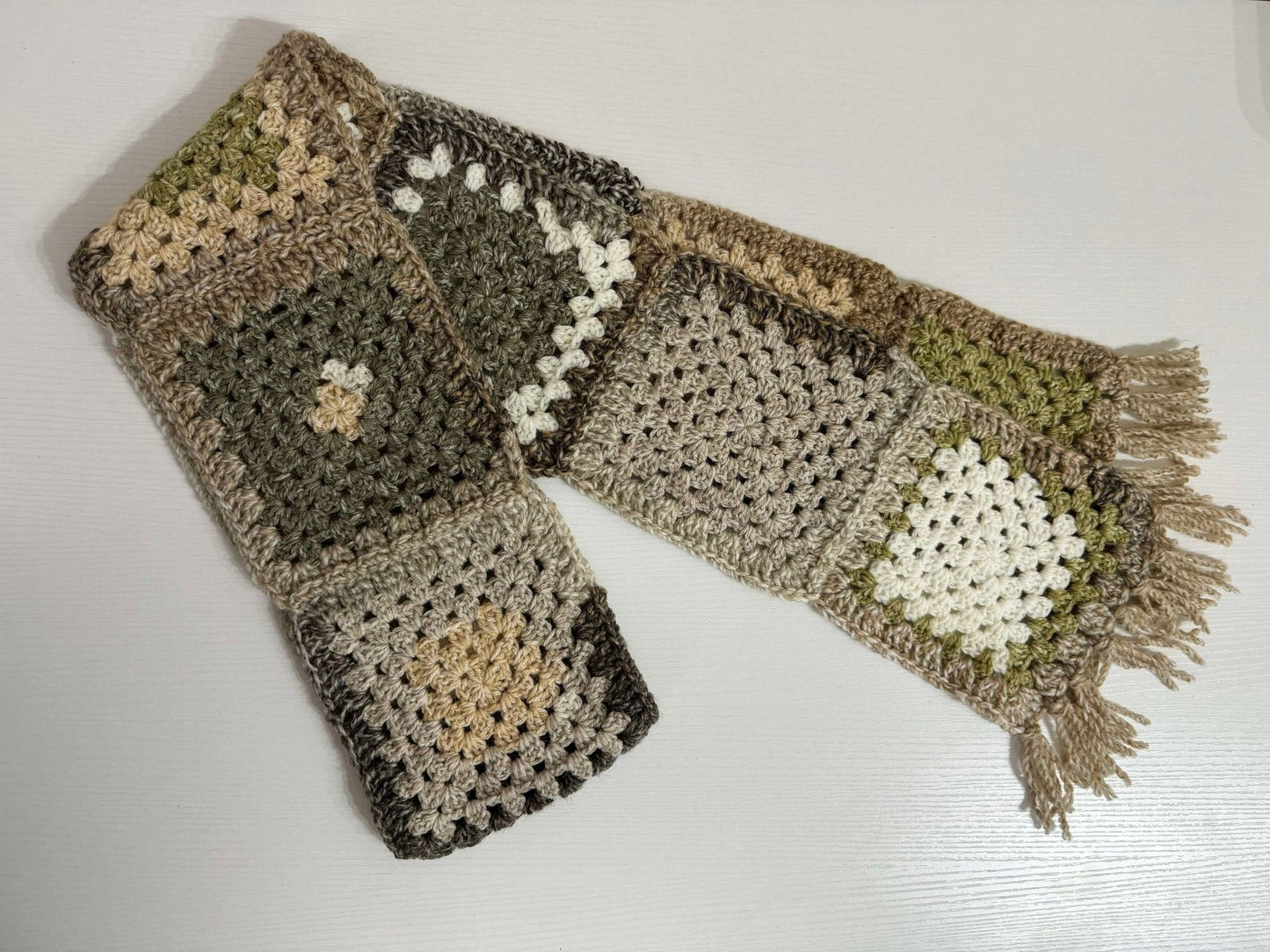 Mossy Meadow Oversized Granny Square Scarf- 1 of 1, Ready To Ship