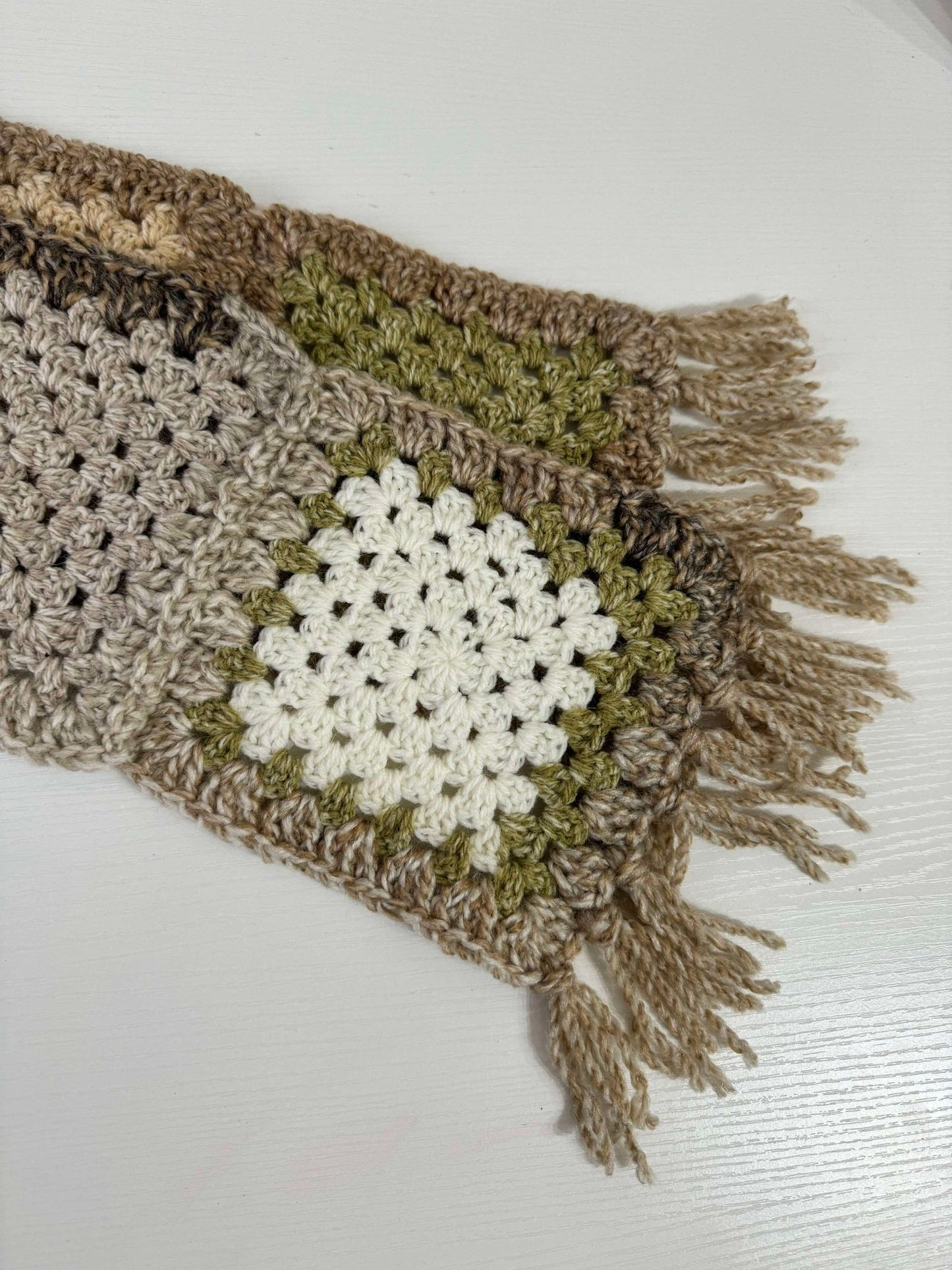 Mossy Meadow Oversized Granny Square Scarf- 1 of 1, Ready To Ship