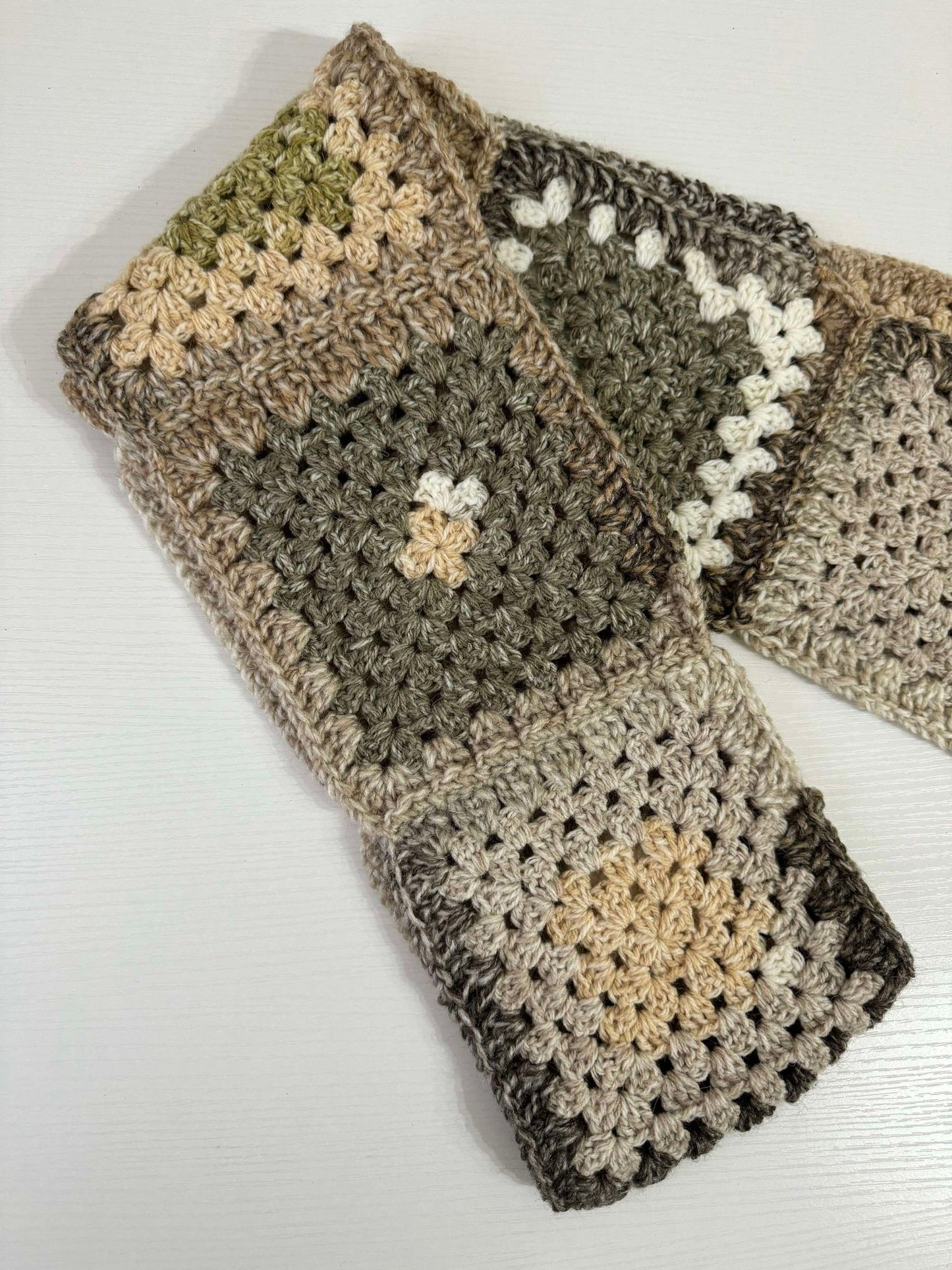 Mossy Meadow Oversized Granny Square Scarf- 1 of 1, Ready To Ship