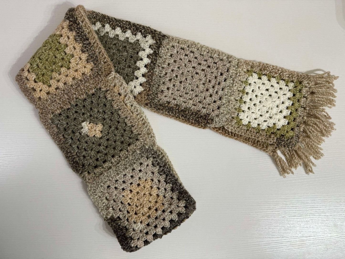 Mossy Meadow Oversized Granny Square Scarf- 1 of 1, Ready To Ship