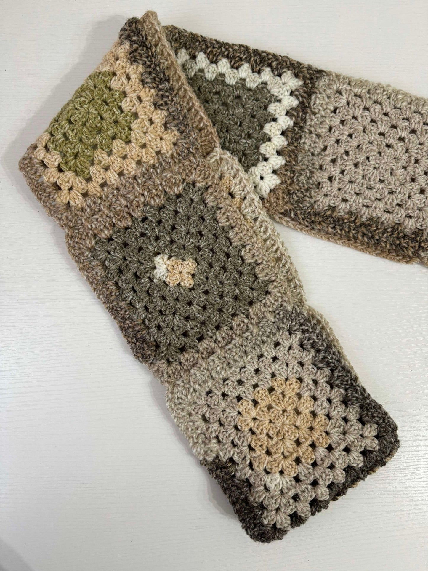 Mossy Meadow Oversized Granny Square Scarf- 1 of 1, Ready To Ship