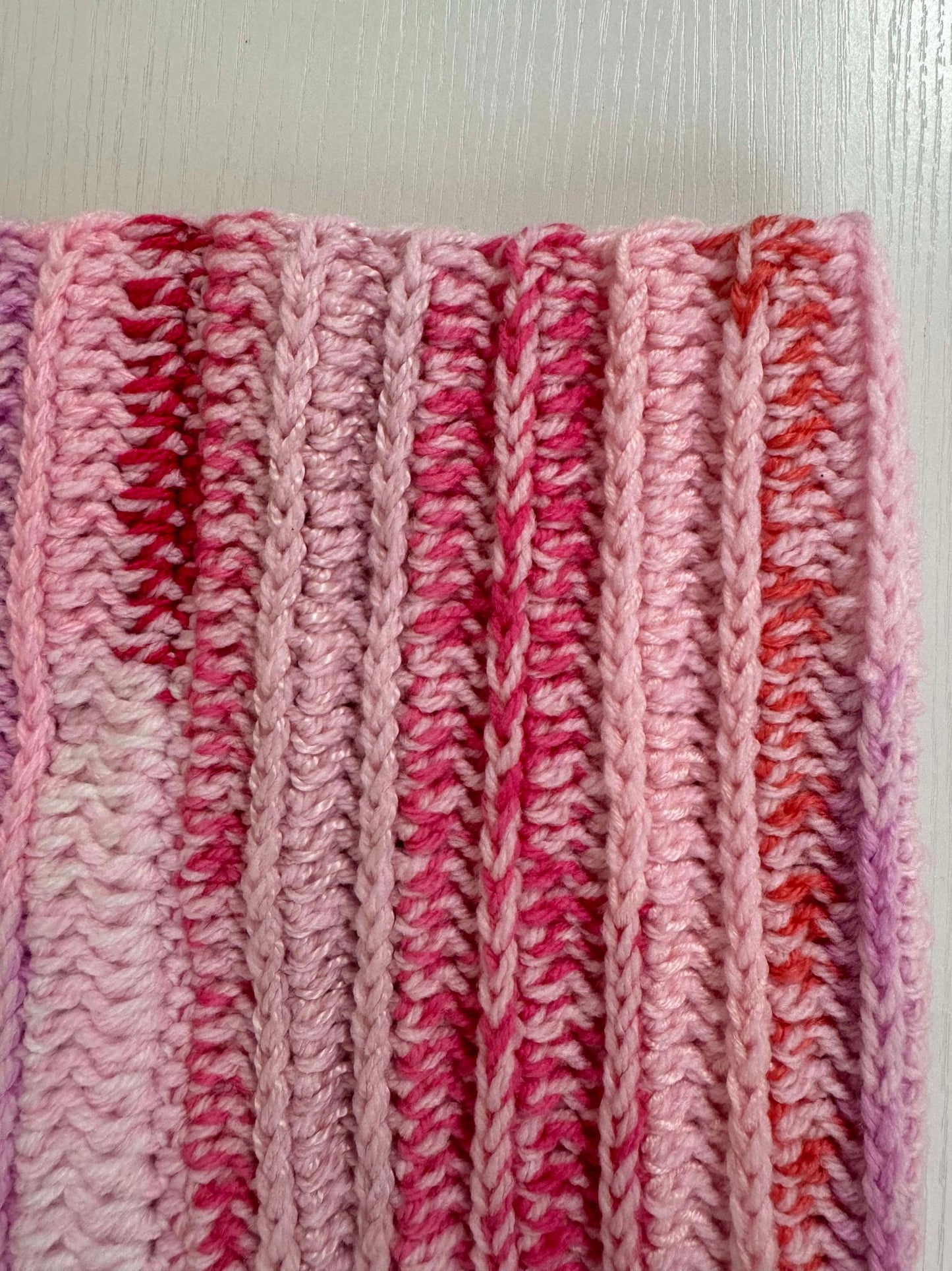 Pink Scrap Yarn Royal Ridge Rib Snood - 1 of 1, Ready to Ship